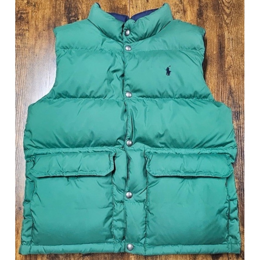 Polo Ralph Lauren Reversible Puffer Down Vest Jacket Green/Blue Sz Boys L 14/16